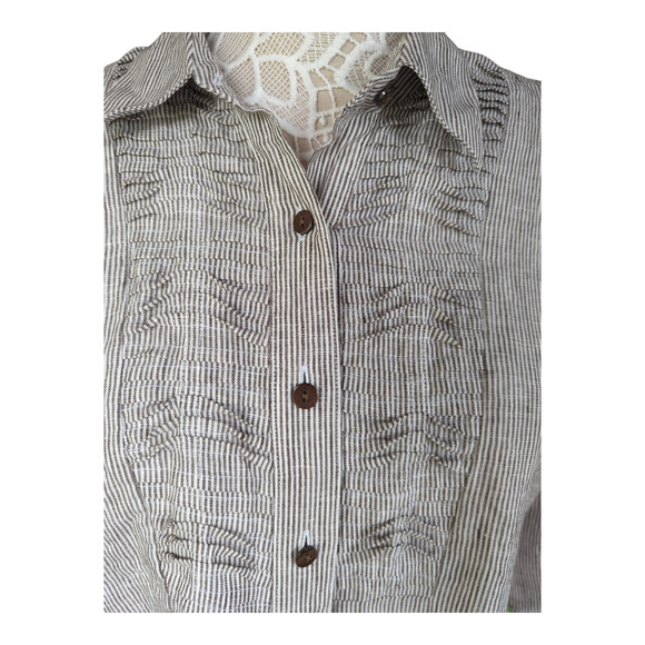 Foxcroft Shaped Fit 100% Linen Striped Button Down 14 - Picture 2 of 6